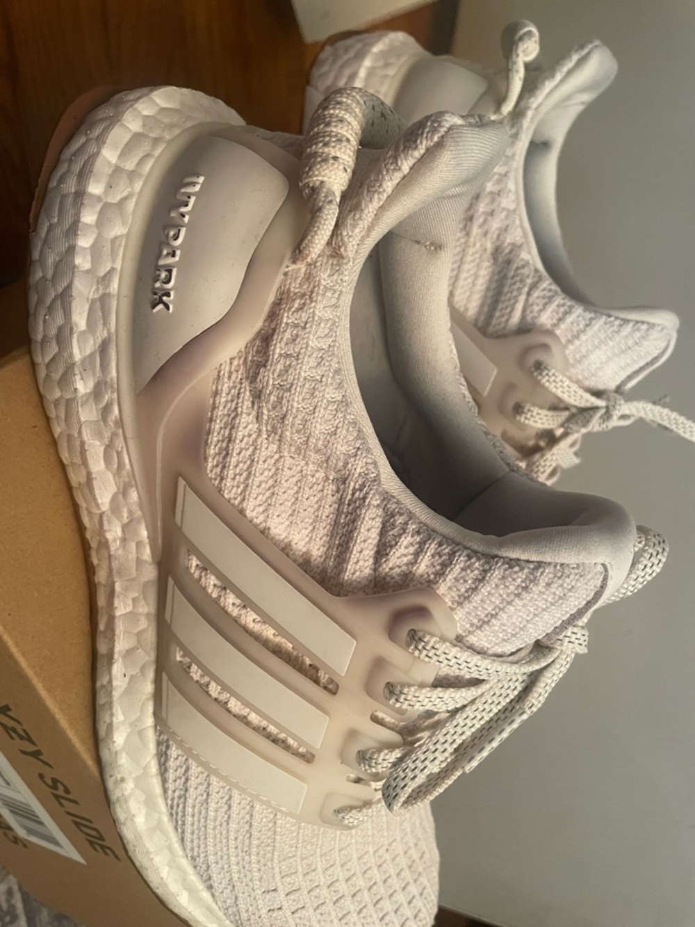 adidas White Knit Running Sneakers with Support Cage